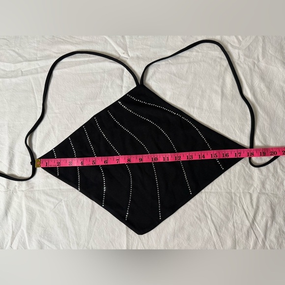 White Fox Black and Silver Rhinestone Halter Diamond Backless Top XS - Picture 6 of 8